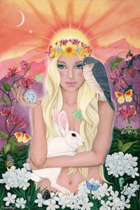 La Déesse du Printemps, Ostara, avec sa couronne de Fleurs