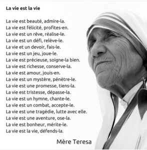 Poème "La Vie", par Mère Teresa